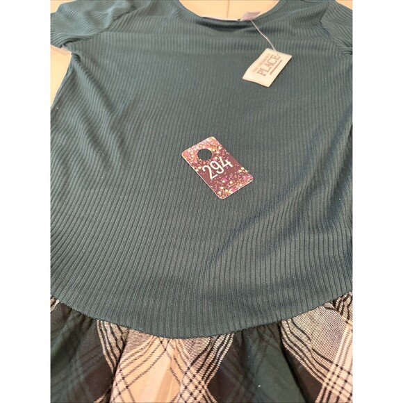 NWT The Children's Place Green Bodice Dress Green/Gray Plaid Skirt XL - Picture 7 of 7